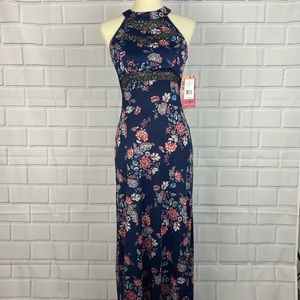 NWT Floral and lace cutout halter maxi dress